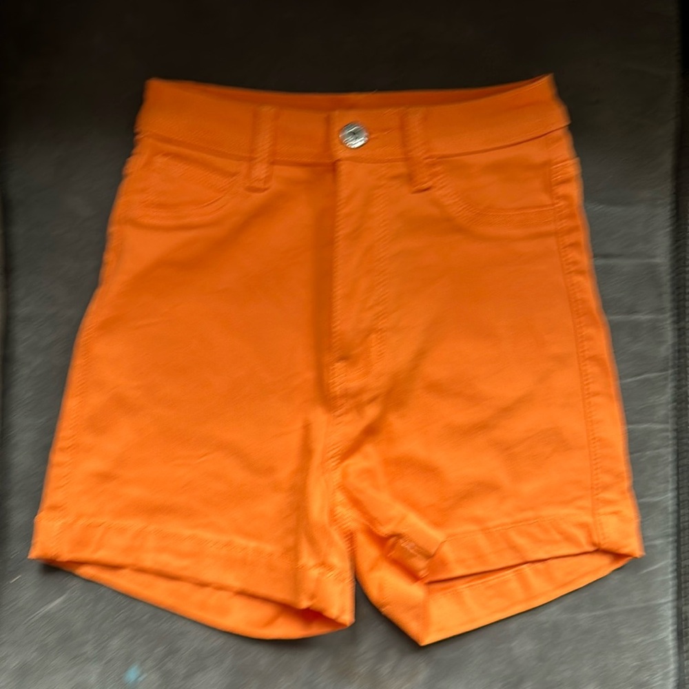 Orange denim shorts